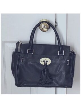 Talbots Black Leather Tassel 2 Ways Turn lock Closure Satchel Shoulder Bag